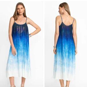 NWT Jade By Johnny Was Blue Sunset Ombre Tye Pleated Midi Dress Size L